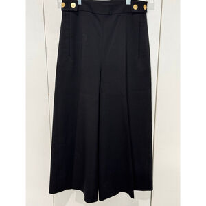 Women's DIANE von FURSTENBERG Black Wide Leg gaucho Pants Gold Buttons, Size 2